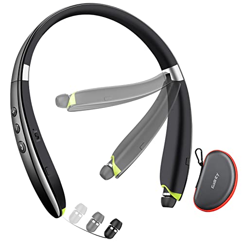 Bluetooth Headset, 2024 Upgraded Neckband Bluetooth Headphones with Retractable Earbuds, Noise Cancelling Stereo Earphones with Mic, Foldable Wireless Headphones for Sports Office with Carry Case
