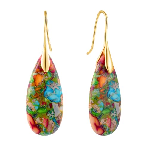 SELOVO Stone Fishhoop Dangle Drop Earrings Statement Earrings Silver Tone (Multicolor-Gold Color Hook)