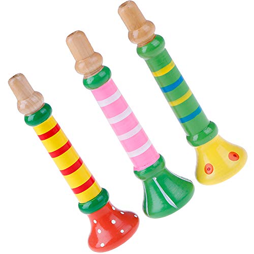 Tovip 3Pcs Wood Musical Instrument Toys Small Buglet Wooden Vertical Whistle Small Speakers Trumpet Toy Children Toy(Random)
