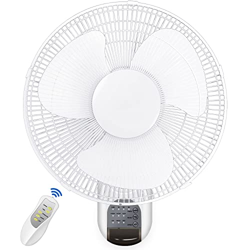 Simple Deluxe 16 Inch Wall Mount Fan with Remote Control, 3 Oscillating Modes, 3 Speed, Timer, 1 Pack