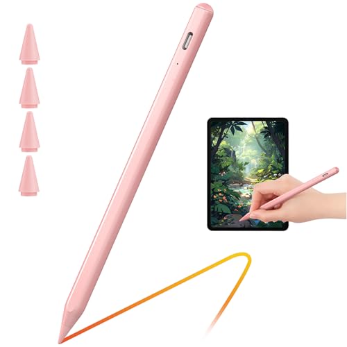 Stylus Pen for iPad,Tilt Sensitivity & Palm Rejection Magnetic Bluetooth Stylus Pen for iPad 9th&10th Generation Compatible with iPad Pro11&12.9'',Air 3/4/5,iPad 6-10,Mini 5/6 (1 Light, Pink)