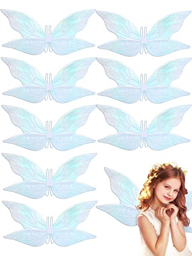 8 Pcs White Fairy Wings Butterfly Sparkling Sheer Wings Dress up Fairy Costume for Women Fairy Wings for Adults Teens Butterfly Wings for Women Halloween Cosplay Birthday Party Costumes Supplies