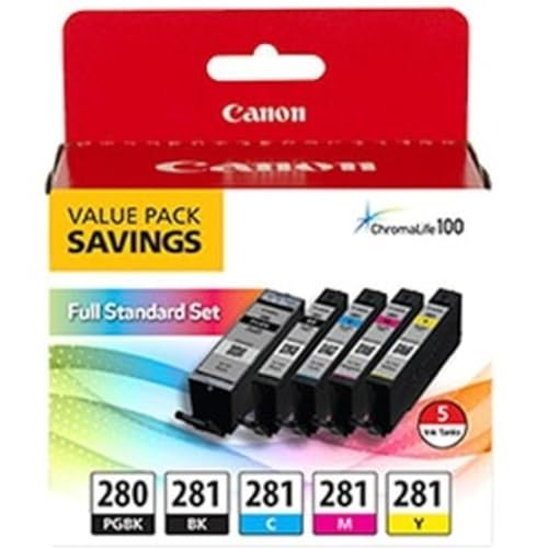 Canon PGI-280 / CLI-281 5 Color Ink Pack, Compatible to TS8120,TS6120,TR8520,TR7520, and TS9120 Wireless Printers, Multi, PGI-280 Full Standard Set