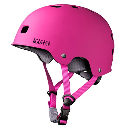 OutdoorMaster Skateboard Cycling Helmet - Two Removable Liners Ventilation Multi-Sport Scooter Roller Skate Inline Skating Rollerblading for Kids, Youth & Adults - S - Pink