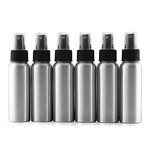 Cornucopia 2-Ounce Aluminum Fine Mist Spray Bottles (6-Pack); Empty Mini Metal Atomizer Bottles, 2.75oz Travel/Purse/Sample Size