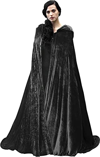 HOMELEX Black Witch Velvet Cloak Halloween Hooded Cape Queen King Robe Outfit Renaissance Medieval Costume