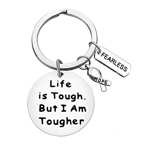 Vadaka Cancer Awareness Keychain Cancer Survivor Gift Cancer Fighter Gift Life is Tough But I am Tougher Keychain Cancer Awareness Inspirational Gift Recovery Jewelry for Her Him