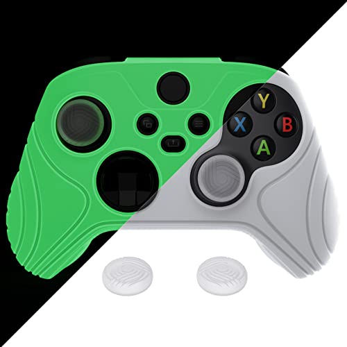 eXtremeRate PlayVital Glow in Dark Green Samurai Edition Anti-Slip Controller Grip Silicone Skin for Xbox Core Controller, Ergonomic Protective Case Cover for Xbox Series S/X Controller w/Thumb Grips