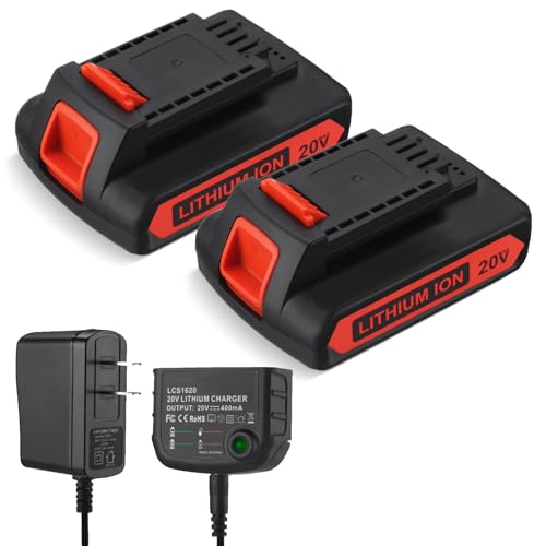 2 Packs 20V Replacement Battery and Charger for Black and Decker 20v Max 3.0Ah,LBXR20 LB20 LBX20 LBX4020 Extended Run Time Cordless Power Tools Series,with 16V/20V Multiple Volt Output Battery Charger