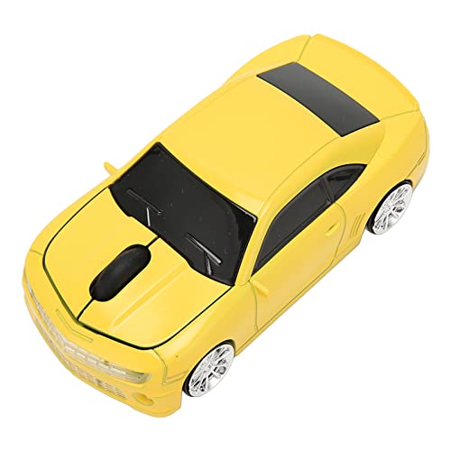 Wireless Car Mouse, 2.4GHz LED Headlamp Sports Car Shaped Mice, Auto Sleep Ergonomic Optical Mice with USB Receiver, for Win 98, for Win ME, for Win 2000, for Win XP, for Win 7, fo (Yellow)