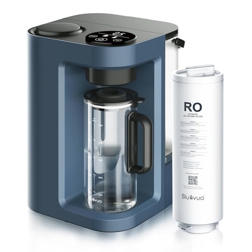 Bluevua RO100ROPOT-LITE Countertop Reverse Osmosis Water Filter System, 5 Stage Purification, 3:1 Pure to Drain, Portable Water Purifier (No Installation Required) (Blue)