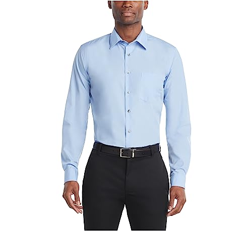 Van Heusen Men's Poplin Regular Fit Solid Point Collar Dress Shirt, Cameo Blue, 16.5' Neck 34'-35' Sleeve