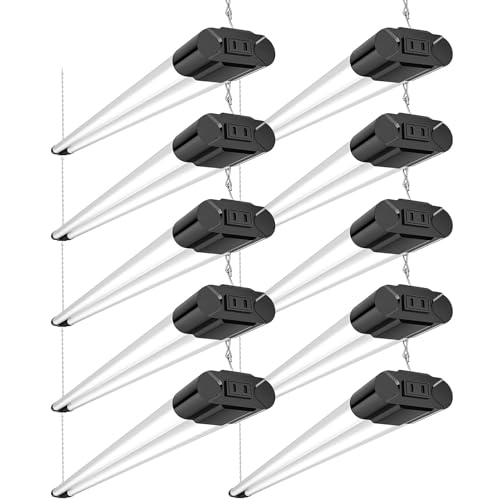 BBOUNDER 10 Pack Linkable LED Utility Shop Light, 4400 LM, 6500K Cool Daylight, 4 FT, 48 Inch Integrated Fixture for Garage, 40W Equivalent 250W, Surface + Suspension Mount, Black