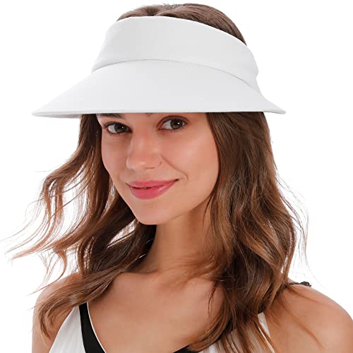 Simplicity Women's UPF 50+ UV Protection Sun Visors for Women Wide Brim Beach Visor Hat Golf Visor, White No Bow
