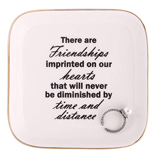 Scwhousi Birthday Going Away Gifts for Female Friends Ring Dish Jewelry Tray-Long Distance Friendship Gifts for Women-There Are Friendships Imprinted on Our Hearts That Will Never Be Diminished