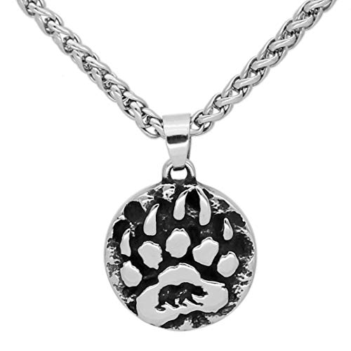 GuoShuang Stainless Steel Nordic Viking Amulet Rune Small Bear paw Necklace with Valknut Gift Bag