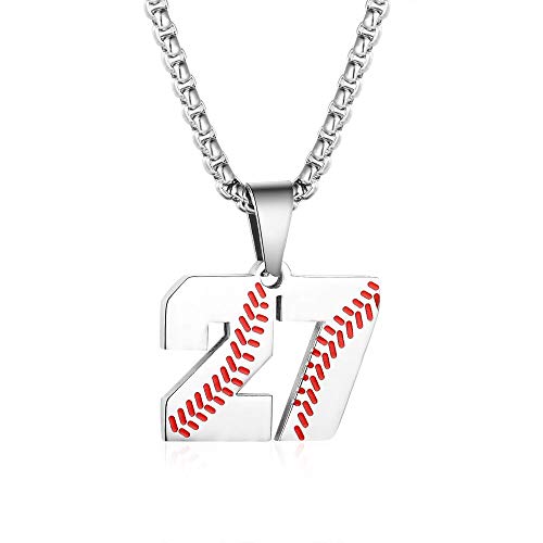 TLIWWF Inspiration Baseball Jersey Number Necklace Stainless Steel Charms Number Pendant for Boys Men (27)