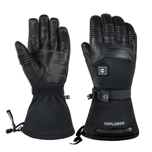 MOUNT TEC Explorer 5 Heated Gloves, 3 Heating Levels, Rechargeable Battery, Goatskin, Waterproof, Touchscreen for Men and Women (Black, XL)