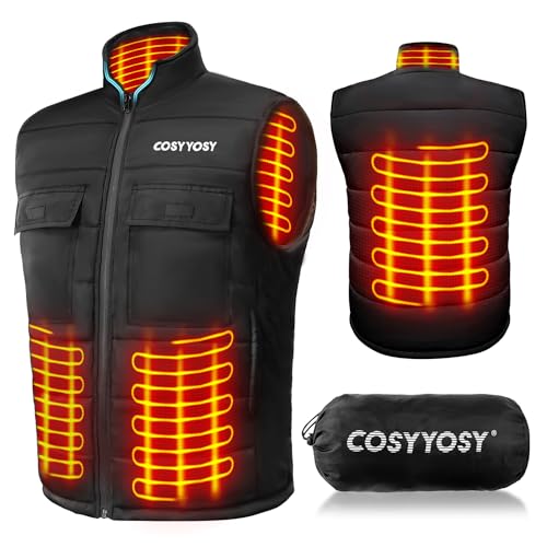 cosyyosy Heated Vest for Men Women, 6 Pockets, 4 Heating Zones, Electric Outdoors Heating Jacket Coat