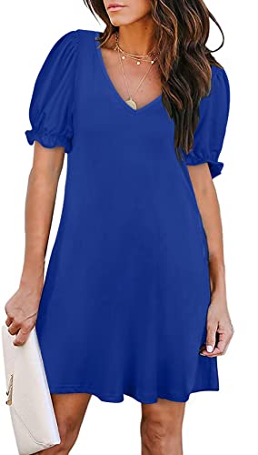 Aloodor Womens Dresses Short Sleeve Summer Casual Dresses with Pockets Blue XL