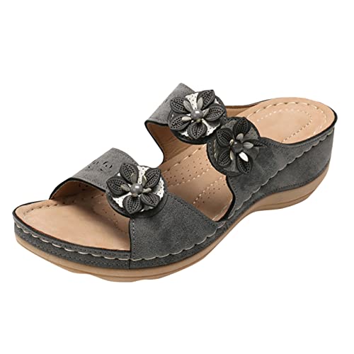 Women Flat Sandals Arch Support Flip Flop Shoes Summer Vacation Essentials Casual Flip Flop Sandals Open Toe Sandal Grey, 9