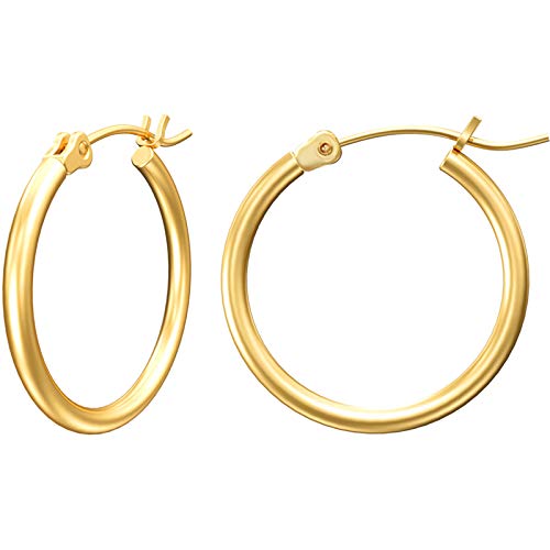 Gacimy Small Gold Hoop Earrings for Women, 14K Gold Plated Hoops with 925 Sterling Silver Post, Yellow Gold 20mm Small Hoop Earrings for Women