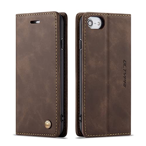 QLTYPRI Coffee Brown Leather Wallet Case for iPhone 6/6S - Vintage PU, Shockproof, Magnetic Closure, Card Slot, Kickstand, 4.7 inch