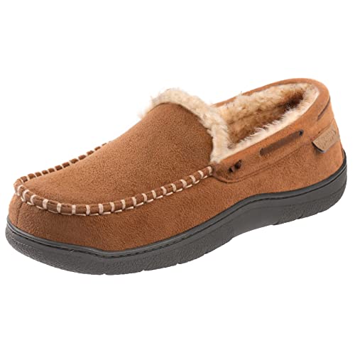 Zigzagger Men's Moccasin Slippers Memory Foam House Shoes, Indoor and Outdoor Warm Loafer Slippers, Tan, 13 M US
