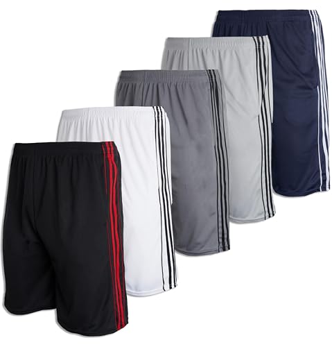 Real Essentials Mens Mesh Shorts Active Wear Athletic Short Men Basketball Pockets Workout Gym Soccer Running Summer Fitness Quick Dry Casual Clothes Sport Training Hiking, Set 6, M,Pack of 5