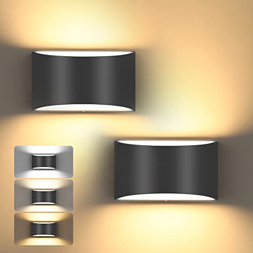 TRLIFE Modern Wall Sconces, 3000K/4000K/6000K Selectable and Dimmable LED Wall Sconce 12W Aluminum Wall Mounted Light Set of 2 Hardwired Wall Sconces for Bedroom Bedside Living Room Hallway(Black,2P)