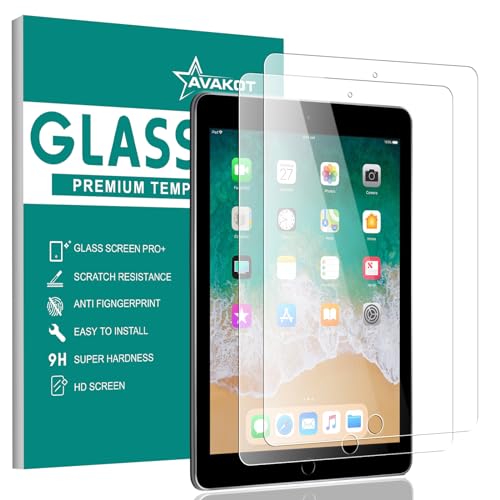 avakot 2 Pack Tempered Glass Screen Protector for iPad 6th Generation | Anti-Scratch Tempered Glass Film Compatible with iPad 9.7 Inch 2018/2017 |Sensitive Dropproof Screen Protector for iPad Air 2