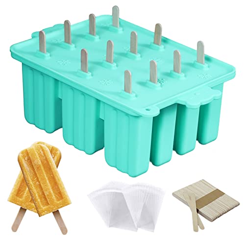 popsicle molds, Silicone ice pop mold Food Grade cakesicles mold for ice cream 50 popsicle sticks 50 popsicle bag (Blue, 12 Cavities)