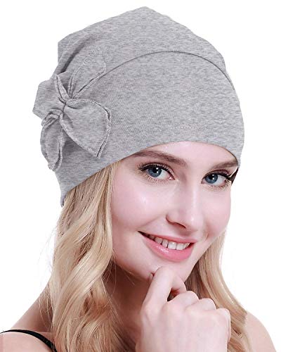 osvyo Cotton Chemo Turbans Headwear Beanie Hat Cap for Women Cancer Patient Hairloss Light Grey
