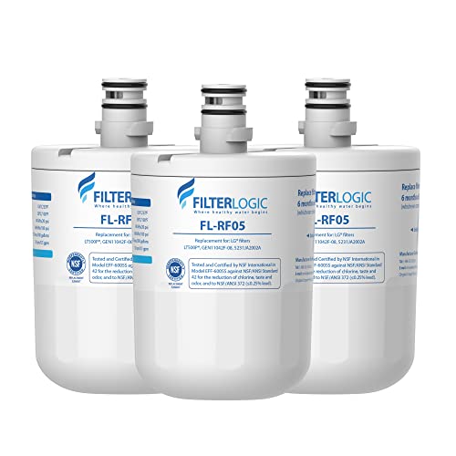 FilterLogic 5231JA2002A Refrigerator Water Filter, Replacement for LG LT500P, GEN11042FR-08, ADQ72910911, ADQ72910901, Kenmore 9890, 46-9890, LFX25974ST, LMX25964ST, LSC27925ST, 3 Filters