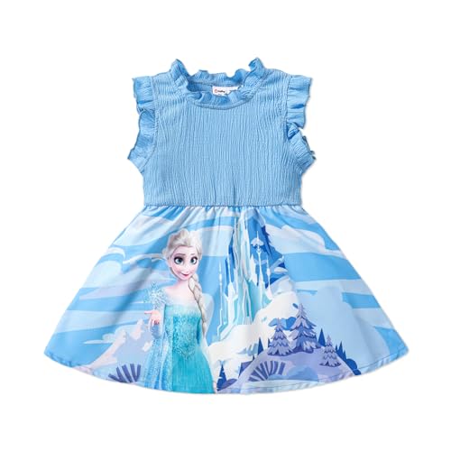 Disney Frozen Toddler Girls Dress, Elsa Ruffle Sleeveless Sundress Blue 4-5 Years