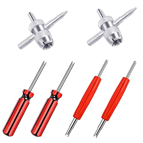 Riseuvo 6Pcs Tire Valve Stem Removal Tool - Single and Double Heads Valve Core Remover, 4-Way Valve Tool Great Tire Repair Tool for Various Valve Cores
