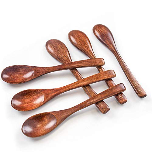 HANSGO Small Wooden Spoons, 6PCS Small Soup Spoons Serving Spoons Wooden Teaspoon for Coffee Tea Jam Bath Salts, 6'