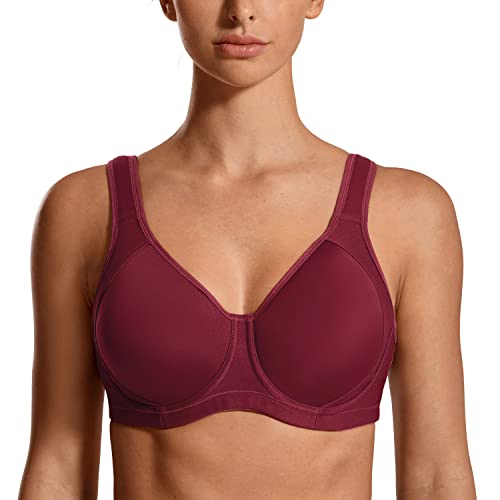SYROKAN High Impact Sports Bras for Women Support Underwire Cross Back Large Bust Cool Comfort Molded Cup Purple Eggplant 40C