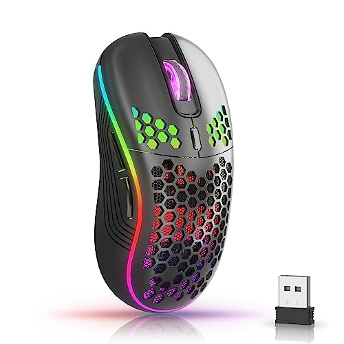 AVMTON Wireless Gaming Mouse with Honeycomb Shell,USB Cordless 2.4GHz Ergonomic Wireless Mouse,Rechargeable RGB Backlight Computer Mouse for pc,Laptop,Computer(Black)