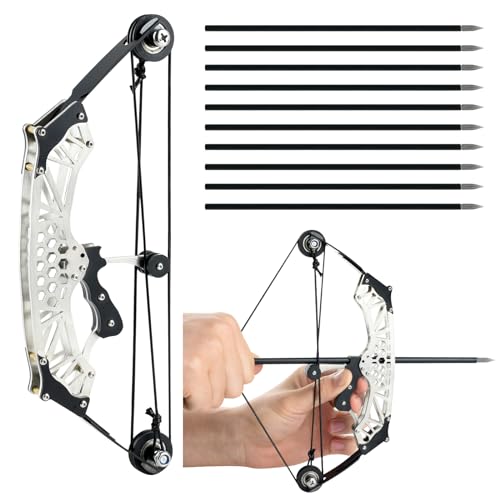 SQLWYLAT 8.8' Mini Bow and Arrows Set Compound Bow Stainless Steel Material Catapult Bow Archery Gift for Target Shooting Outdoor Games