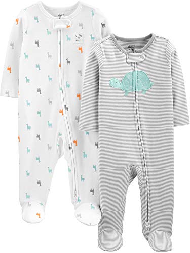 Simple Joys by Carter's Baby Neutral 2-Pack Cotton Footed Sleep and Play, Grey Turtle/White Llama, 3-6 Months