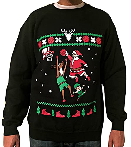 Dunking Santa - Ugly Christmas Sweatshirt - Funny Christmas Sweater for Men and Women (Black, Medium)
