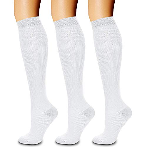 CHARMKING Compression Socks for Women & Men Circulation (3 Pairs) 15-20 mmHg is Best Athletic for Running, Flight Travel, Support, Cycling, Pregnant - Boost Performance, Durability (S/M, White)