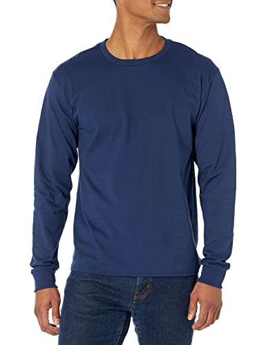 Hanes Men's Long-Sleeve Beefy-T Shirt, Navy, X-Large (Pack of 2)