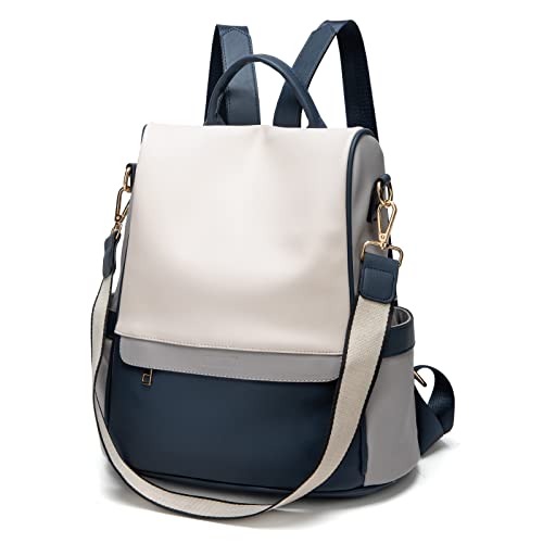 CHERUTY Women Backpack Purse PU Leather Anti-theft Casual Shoulder Bag Fashion Ladies Satchel Bags(White Blue)