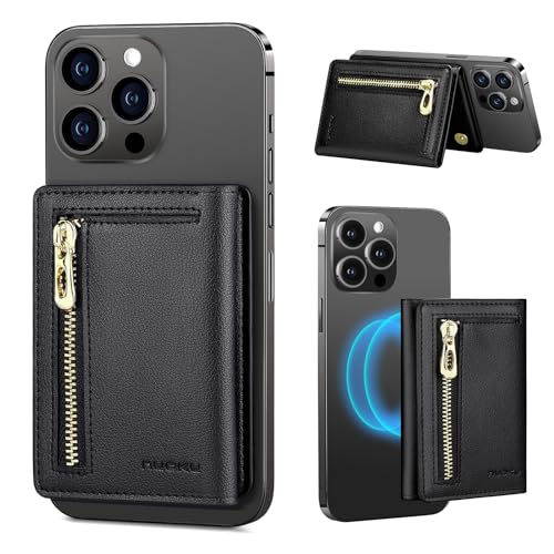 nuoku Trifold Leather Magnetic Card Holder for iPhone 14 Pro Max/14 Pro/14 Plus/14 and 13/12 Series, Not Compatible with 13/12 Mini, Fit 6 Cards, Black