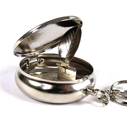 SmartDealsPro Stainless Steel Portable Pocket Circular Ashtray Key Chain with Cigarette Snuffer