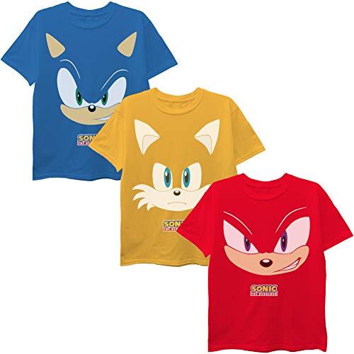 SEGA boys Sonic the Hedgehog 3-pack T-shirt Bundle, Sonic, Tails, Knuckles T Shirt, Gold/Red/Royal Blue, 6 7 US