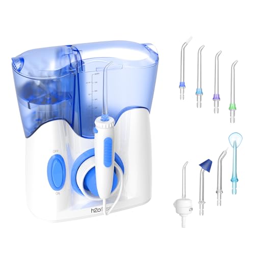 H2ofloss Dental Water Flosser for Teeth Cleaning with 8 Multifunctional Tips&800ml Capacity, Professional Countertop Oral Irrigator Quiet Design(HF-9)
