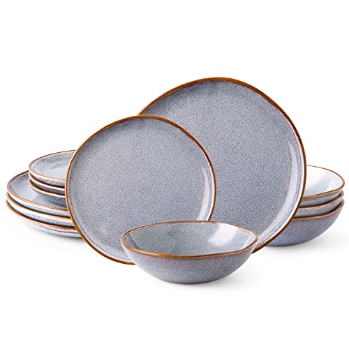 AmorArc Ceramic Dinnerware Sets,Handmade Reactive Glaze Plates and Bowls Sets,Highly Chip and Crack Resistant | Dishwasher & Microwave Safe Dishes Set, Service for 4 (12pc)
